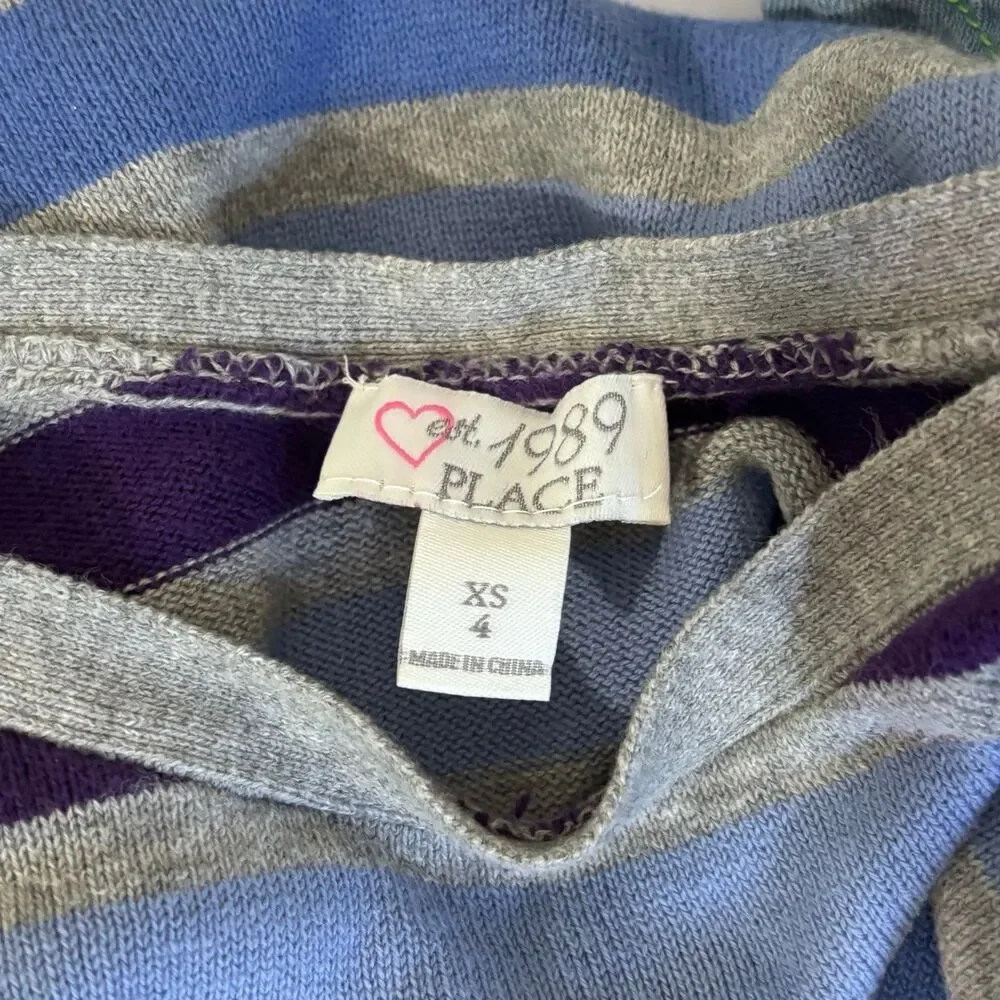The Childrens Place Girls Striped Sweater Dress Size XS 4 EUC Purple Blue - Picture 5 of 5